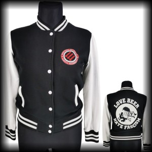 Bluza baseballówka L Love Beer Hate Fascism czarno biała DIY