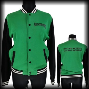 Bluza baseballówka M Antifascists czarno zielona DIY 