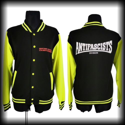 Bluza baseballówka L Antifascists czarno żółta DIY.jpg