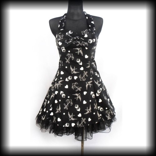 Sukienka Pin Up Punk H&amp;R M mini old school tattoo czarna.jpg