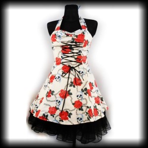 Sukienka Pin Up Punk H&R S mini czaszki róże