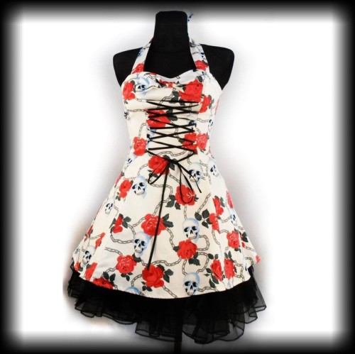 Sukienka Pin Up Punk H&amp;R S mini czaszki róże.jpg
