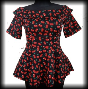 Bluzka z baskinką Pin Up w wisienki r.M/L