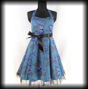 Sukienka Retro XL ciemny turkus w motyle