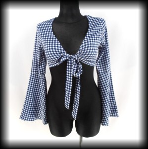 Bluzka wiązana S pepitka crop top