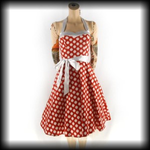 Sukienka Pin Up XS czerwona w białe grochy gorsetowa