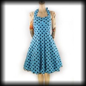 Sukienka Pin Up Voodoo Vixen S błękitna w grochy