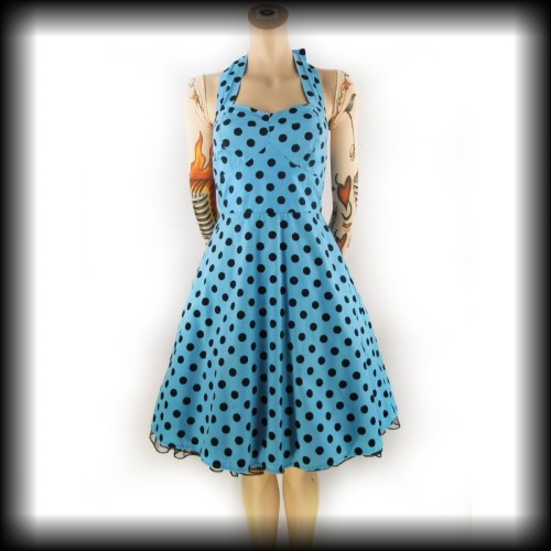 Sukienka Pin Up Voodoo Vixen S błękitna w grochy.JPG