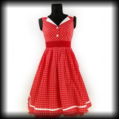 Sukienka Hell Bunny Vixen M Pin Up Karen czerwona w gorszki.jpg