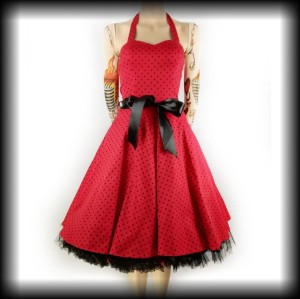 Sukienka Pin Up H&R XS midi czerwona w grochy
