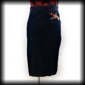 Spódnica Collectif L/XL rockabilly ołówkowa jeans jaskółka
