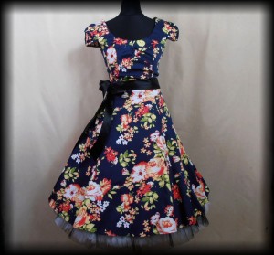 Sukienka Pin Up Hearts & Roses r.XS granatowa w kwiaty