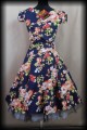 Sukienka Pin Up Hearts &amp; Roses r.XS granatowa w kwiaty