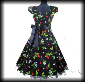 Sukienka Pin Up Hearts & Roses r.S wisienki z rękawkami
