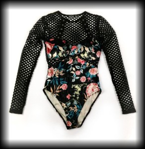Body welurowe z siateczką XS kwieciste