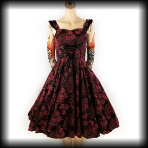 Sukienka Pin Up Gothic M Hearts & Roses żakardowa