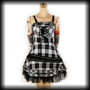 Sukienka Punk Rock Goth M krata i pajęczyny