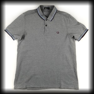 Polo Fred Perry XL szary melanż z brązowo niebieską lamówką  