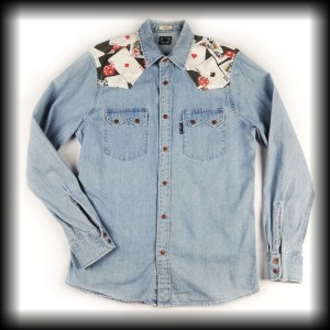 Koszula rockabilly M jeansowa z kartami