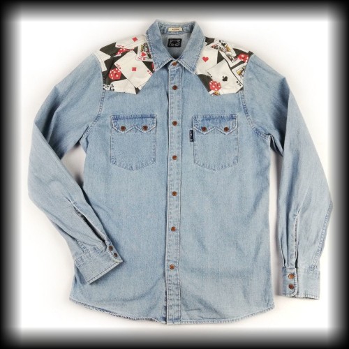 Koszula rockabilly M jeansowa z kartami.jpg