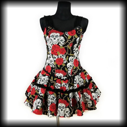 Sukienka Punk Gothic Banned M mini czaszki róże.jpg