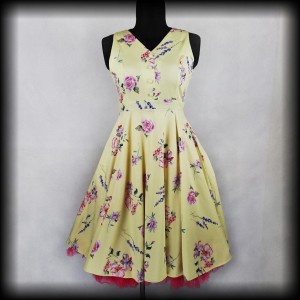 Sukienka Pin Up Hearts & Roses L żółta retro w kwiaty