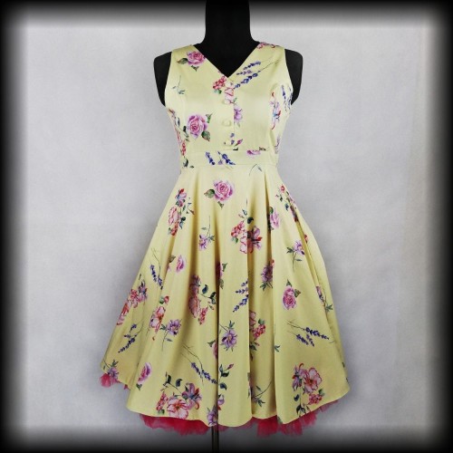 Sukienka Pin Up Hearts &amp; Roses L żółta retro w kwiaty.jpg