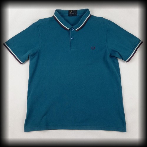 Polo Fred Perry XL niebieskie z brązowo białą lamówką.jpg