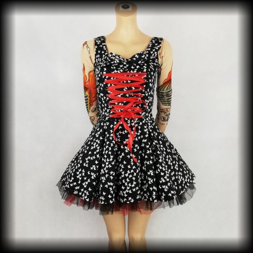 Sukienka Pin Up Punk H&amp;R M gorsetowa mini w motyle.jpg