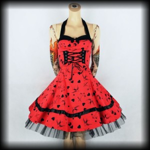 Sukienka Pin Up Punk H&R S mini old school tattoo czerwona gorsetowa