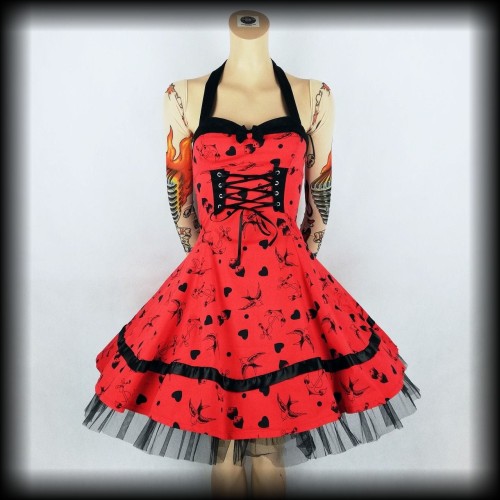 Sukienka Pin Up Punk H&amp;R S mini old school tattoo czerwona gorsetowa.jpg