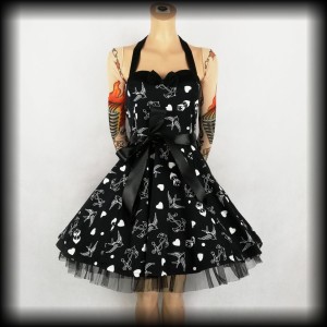 Sukienka Pin Up Punk H&R L mini old school tattoo czarna