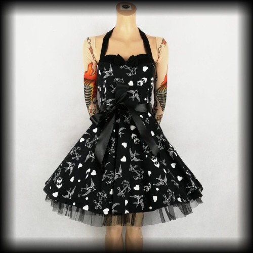 Sukienka Pin Up Punk H&amp;R L mini old school tattoo czarna.jpg