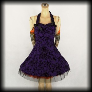 Sukienka Pin Up Punk H&R M mini old school tattoo fioletowa