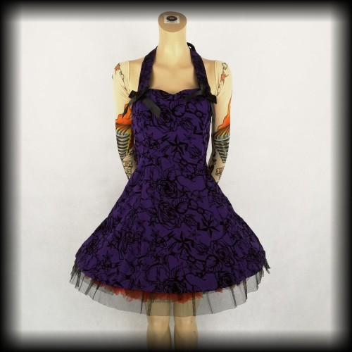 Sukienka Pin Up Punk H&amp;R M mini old school tattoo fioletowa.jpg