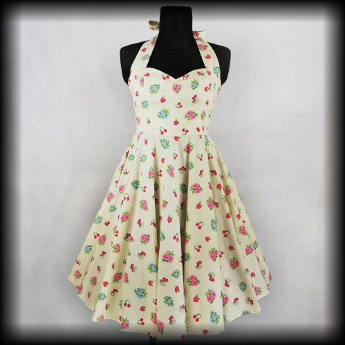 Sukienka Pin Up Hell Bunny XXL żółta w owoce i kwiaty.jpg