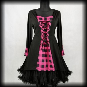 Sukienka asymetryczna w różową kratę XL/XXL Punk Goth