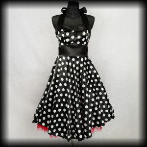 Sukienka Pin Up Hell Bunny L czarna satynowa w groszki 