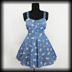 Sukienka Pin Up Retro XXL/3XL niebieska w kwiaty  