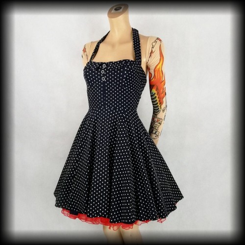 Sukienka Pin Up XS granatowa w groszki2.jpg