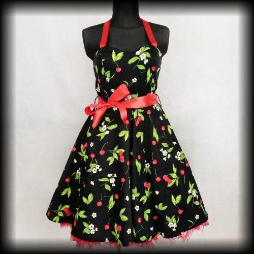 Sukienka Pin Up Hearts &amp; Roses XL wisienki wiązana na szyi.jpg