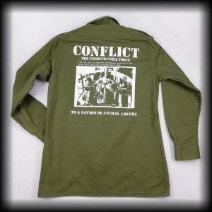 Koszula Conflict L/XL DIY punk zielona wojskowa