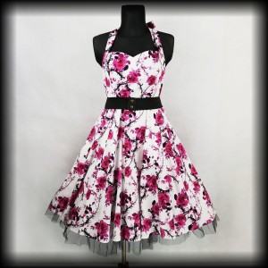 Sukienka Pin Up Hearts & Roses 3XL biała w różowe kwiaty