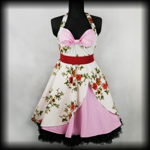 Sukienka retro XL/XXL biało różowa w kwiaty