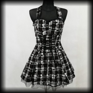 Sukienka Pin Up Punk H&R M mini szara w kotwice, kokardki i gwiazdki