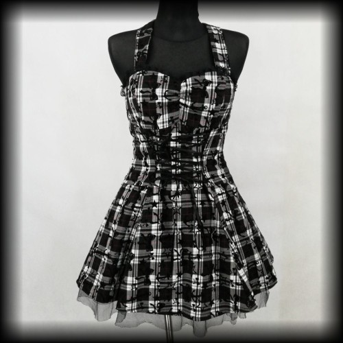 Sukienka Pin Up Punk H&amp;R M mini szara w kotwice, kokardki i gwiazdki.jpg