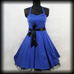 Sukienka Pin Up Hearts & Roses XL niebieska w groszki 