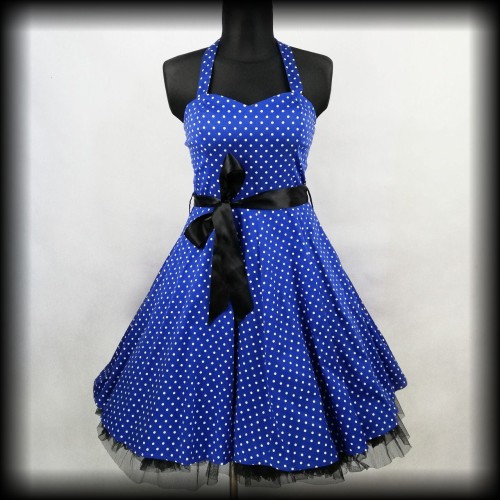 Sukienka Pin Up Hearts &amp; Roses XL niebieska w groszki.jpg