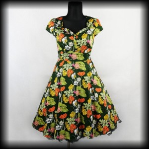 Sukienka Retro Joe Browns L/XL zielona w kwiaty w jesiennych barwach