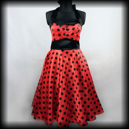 Sukienka Pin Up Hell Bunny XXL czerwona satynowa w groszki.jpg